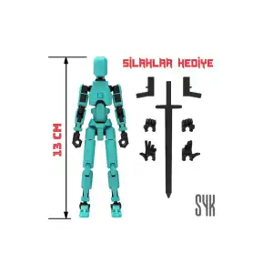 Robot 13 Dummy Turkuaz Siyah Tüm Eklemleri Hareketli Aksiyon Figürü Oyuncak