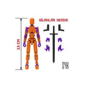 Robot 13 Dummy Turuncu Mor Tüm Eklemleri Hareketli Aksiyon Figürü Oyuncak