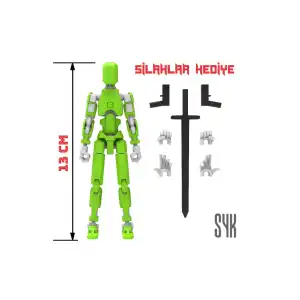 Robot 13 Dummy Yeşil Beyaz Tüm Eklemleri Hareketli Aksiyon Figürü Oyuncak