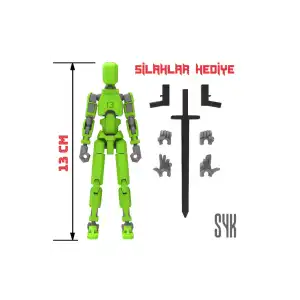 Robot 13 Dummy Yeşil Gri Tüm Eklemleri Hareketli Aksiyon Figürü Oyuncak