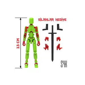 Robot 13 Dummy Yeşil Kırmızı Tüm Eklemleri Hareketli Aksiyon Figürü Oyuncak