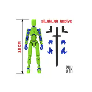 Robot 13 Dummy Yeşil Mavi Tüm Eklemleri Hareketli Aksiyon Figürü Oyuncak