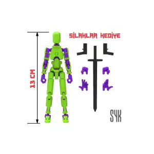 Robot 13 Dummy Yeşil Mor Tüm Eklemleri Hareketli Aksiyon Figürü Oyuncak