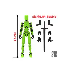 Robot 13 Dummy Yeşil Siyah Tüm Eklemleri Hareketli Aksiyon Figürü Oyuncak