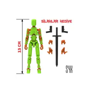 Robot 13 Dummy Yeşil Turuncu Tüm Eklemleri Hareketli Aksiyon Figürü Oyuncak