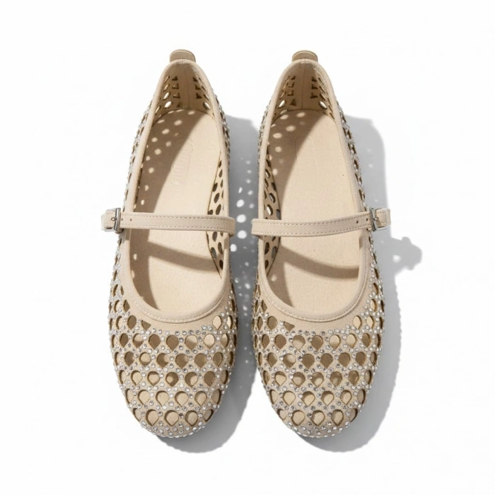 EFW Bej Kadın Taşlı Babet