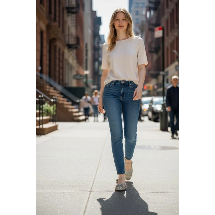 EFW Bej Kadın Taşlı Babet