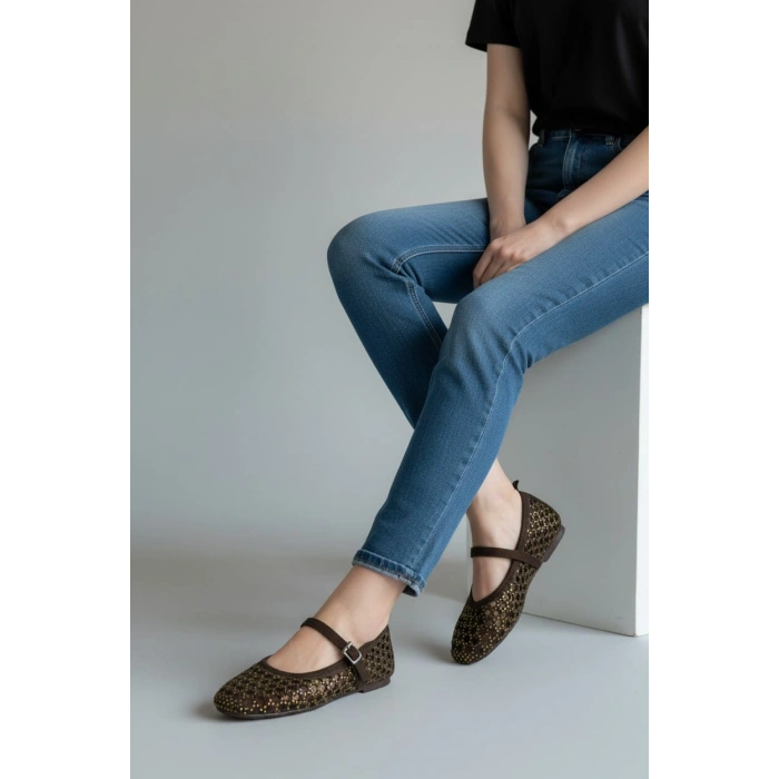 EFW Kahverengi Kadın Taşlı Babet