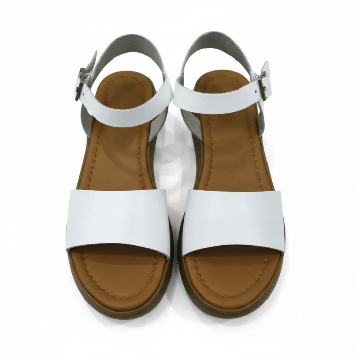 EFW %100 Hakiki Deri Beyaz Kadın Tek Bant Sandalet