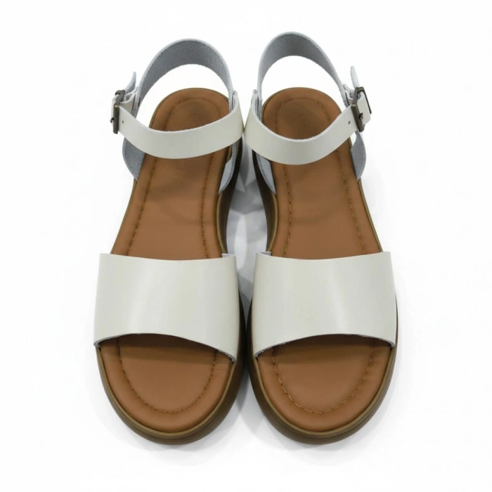 EFW %100 Hakiki Deri Bej Kadın Tek Bant Sandalet