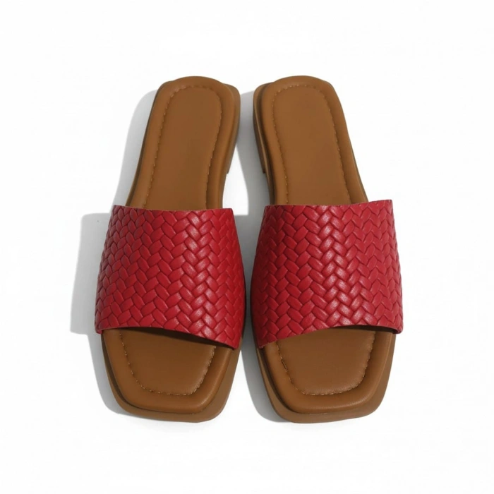 EFW %100 Hakiki Deri Kırmızı Kadın Terlik
