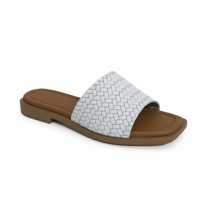 EFW %100 Hakiki Deri Beyaz Kadın Terlik