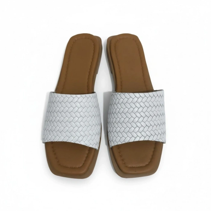 EFW %100 Hakiki Deri Beyaz Kadın Terlik