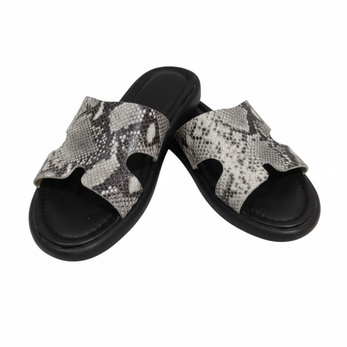 EFW %100 Hakiki Deri Krokodil Desenli Helen Düz Terlik