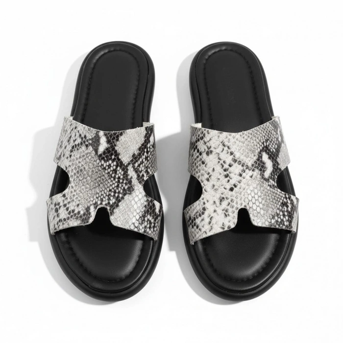 EFW %100 Hakiki Deri Krokodil Desenli Helen Düz Terlik