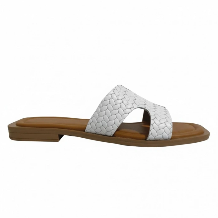 EFW %100 Hakiki Deri  Helen Düz Beyaz Terlik