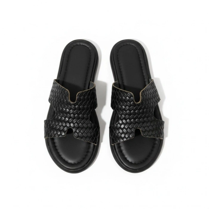 EFW %100 Hakiki Deri Helen Düz Siyah Terlik