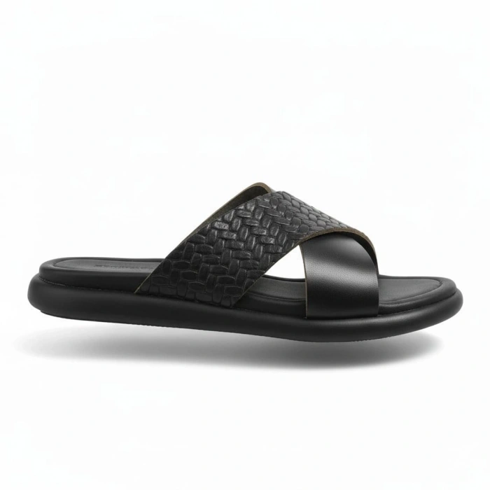 EFW %100 Hakiki Deri Siyah Çapraz Terlik