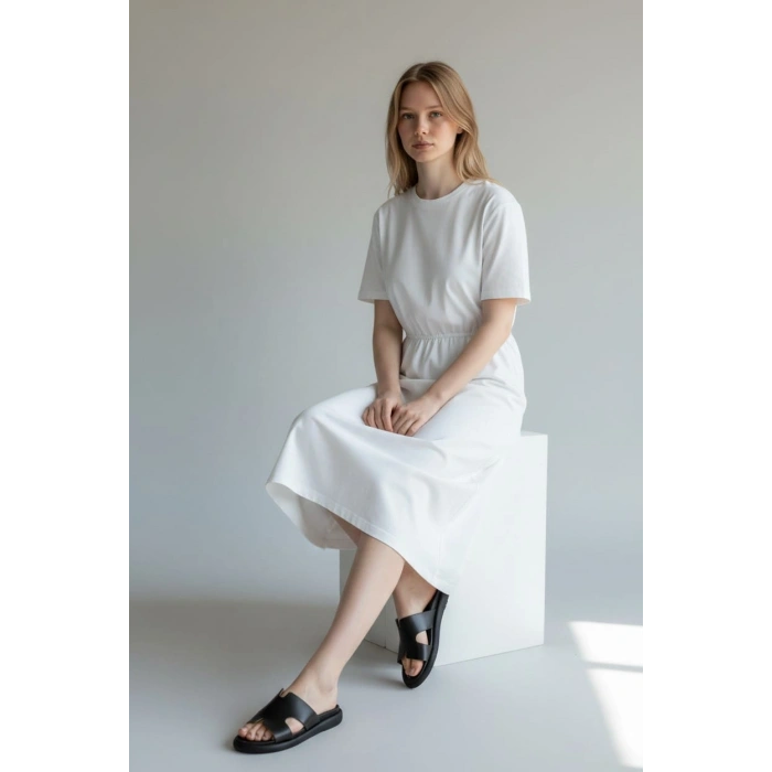 EFW %100 Hakiki Deri Helmes Düz Siyah Terlik