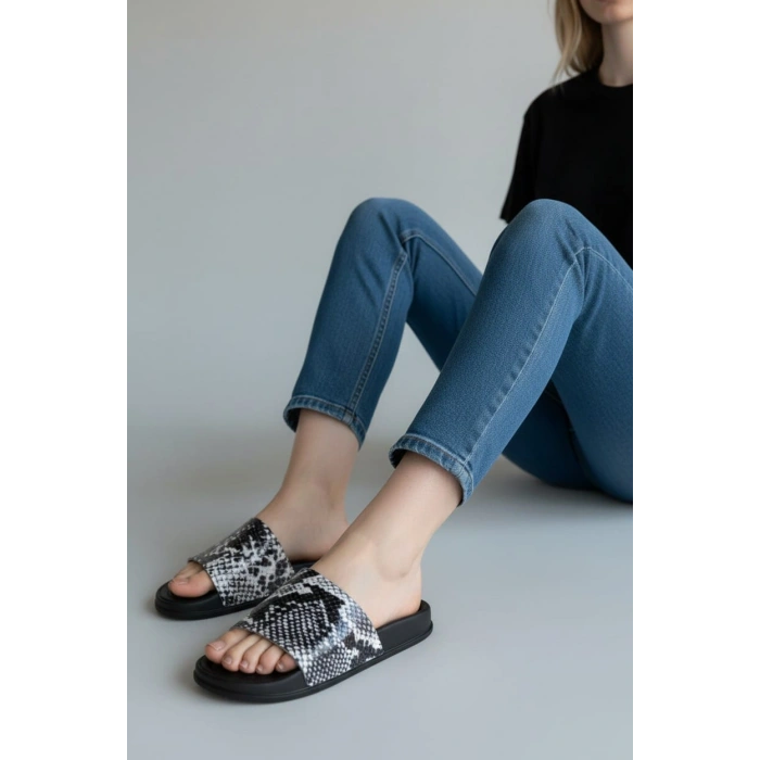 EFW %100 Hakiki Yılan Derisi Siyah Kadın Terlik