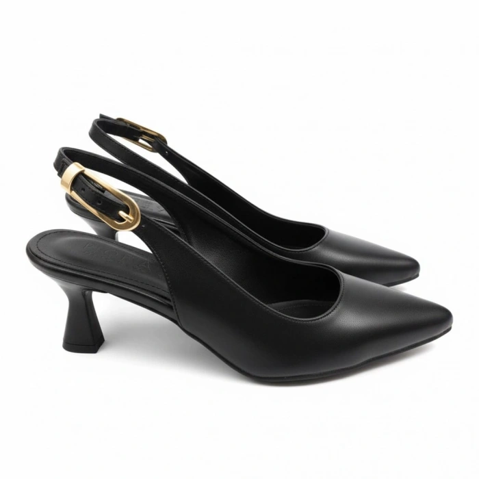 EFW Sivri Burun Siyah Cilt Alçak Topuk Kadın Ayakkabı