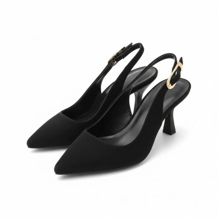 EFW Sivri Burun Siyah Süet Alçak Topuk Kadın Ayakkabı