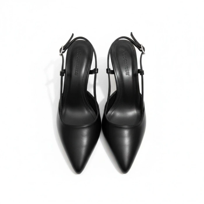 EFW Sivri Burun Siyah Cilt Kemerli Kadın Ayakkabı