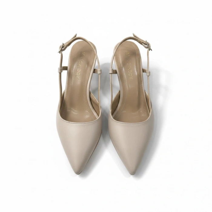 EFW Sivri Burun Bej Cilt Kemerli Kadın Ayakkabı