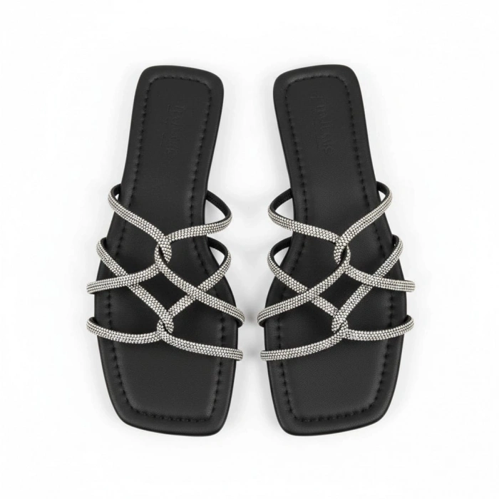 Örümcek Taşlı Siyah Kadın Terlik