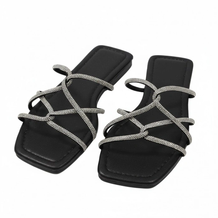 Örümcek Taşlı Siyah Kadın Terlik
