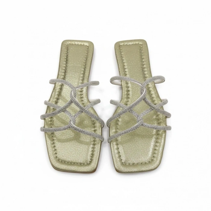 Örümcek Taşlı Gold Kadın Terlik