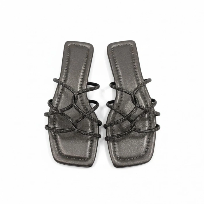 Örümcek Taşlı Platin Kadın Terlik