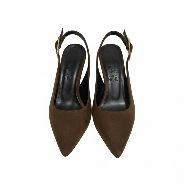 Kahve Süet Sivri Burun Arka Açık Topuklu Kadın Ayakkabı