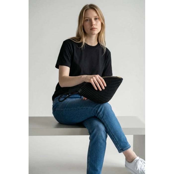 Rome Handmade Hasır Clutch Çanta Siyah