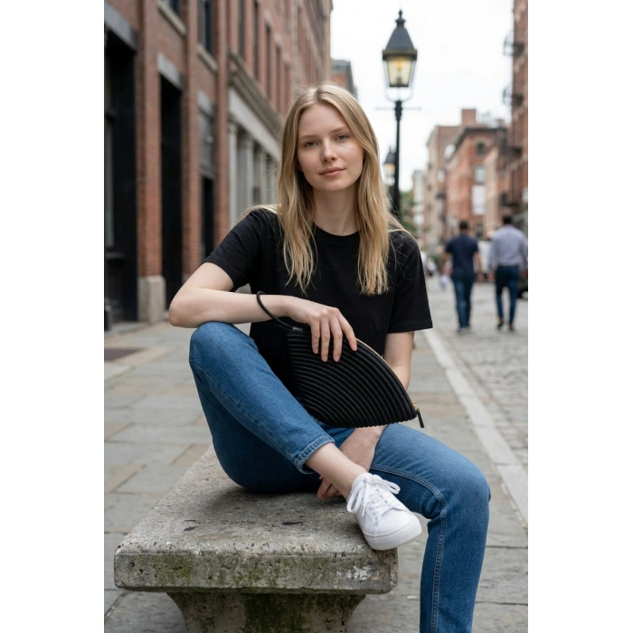 Rome Handmade Hasır Clutch Çanta Siyah