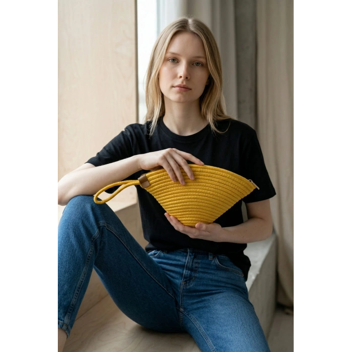 Rome Handmade Hasır Clutch Çanta Sarı