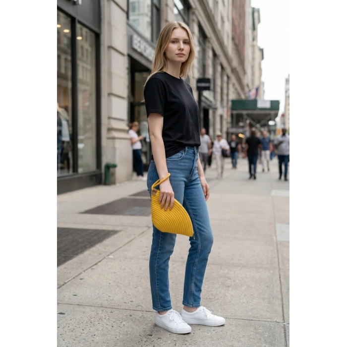 Rome Handmade Hasır Clutch Çanta Sarı