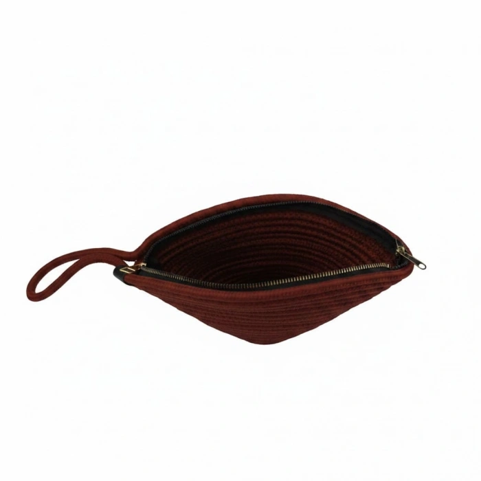 Rome Handmade Hasır Clutch Çanta Bordo