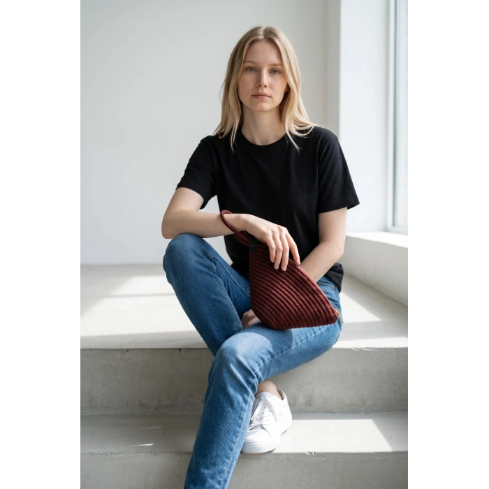 Rome Handmade Hasır Clutch Çanta Bordo