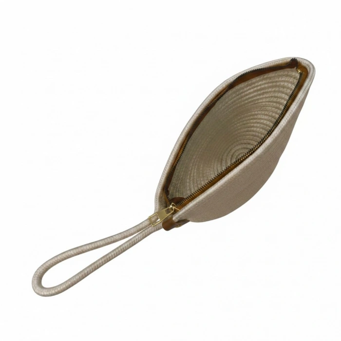 Rome Handmade Hasır Clutch Çanta Bej