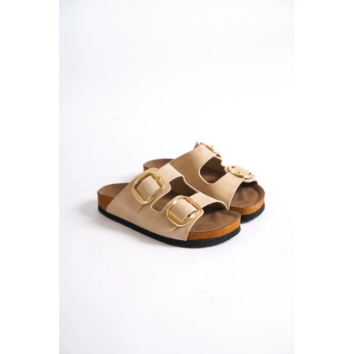 Anetta Kadın Kalın Çift Toka Krem Terlik