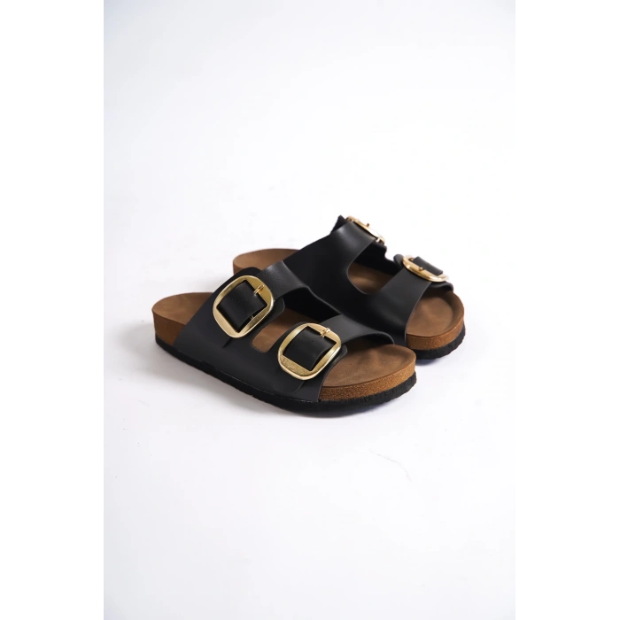 Anetta Kadın Kalın Çift Toka Siyah Terlik