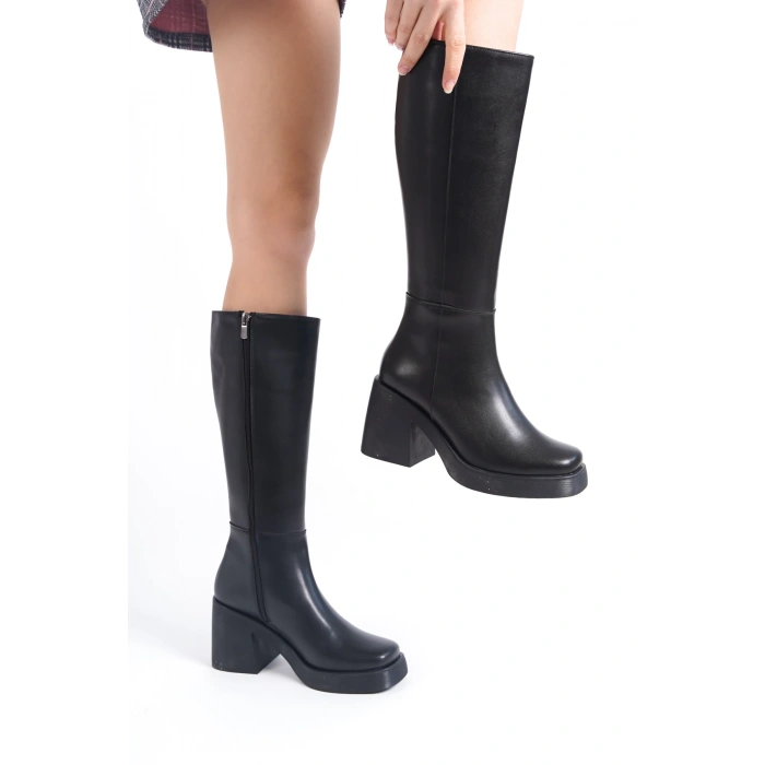 Ava Küt Burun Platform Topuklu Çizme Siyah