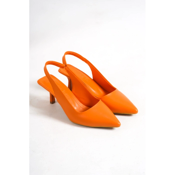 Cianna Önü Kapalı Arkası Açık Lastikli Klasik Topuklu Turuncu Ayakkabı