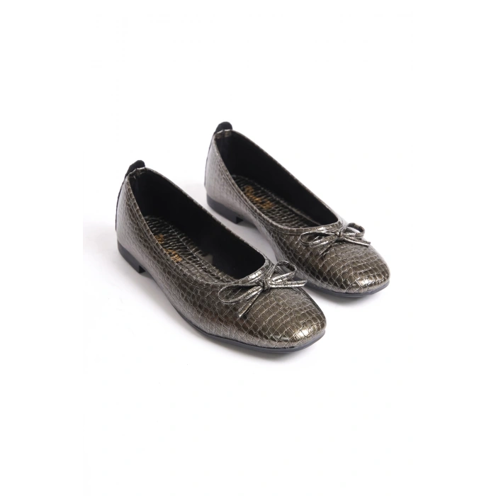 Dianora Kadın Günlük Babet Yuvarlak Burun Balerin Platin Timsah Derisi Düz Babet