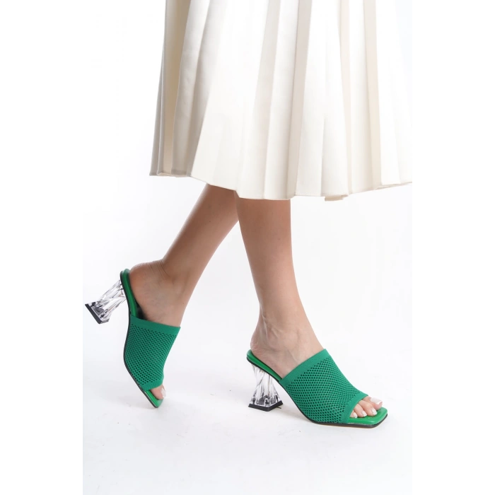 Dora Kafesli Triko Kadın Yeşil Terlik