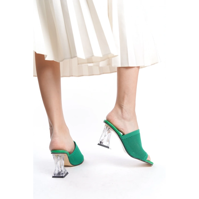 Dora Kafesli Triko Kadın Yeşil Terlik