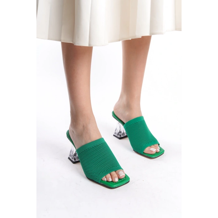 Dora Kafesli Triko Kadın Yeşil Terlik
