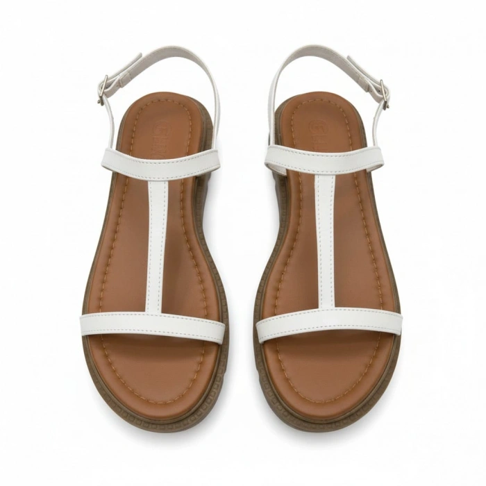 EFW %100 Hakiki Deri Krem Sandalet