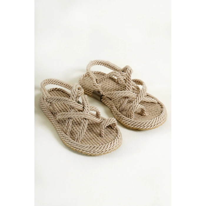 Elsie Kauçuk Tabanlı Kadın Halat Bej Sandalet